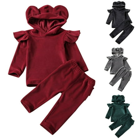 

Infant Baby Girl Boy Kid Gold Velvet Long Sleeve Hooded Top + Pants Tracksuit