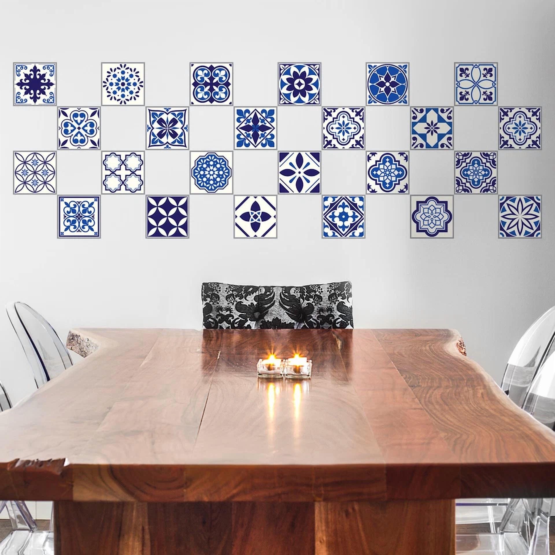 24Pcs 4"X4" Spanish Moroccan Blue Peel And Stick Tiles Sticker Backsplash Decals