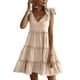 thumbnail image 3 of Txlixc, vestido informal de verano para mujer, vestido acampanado de Color sólido sin mangas con cuello en V y volantes, vestido plisado para fiesta en la playa, ropa de calle Txlixc  Estilo de ocio, 3 of 8