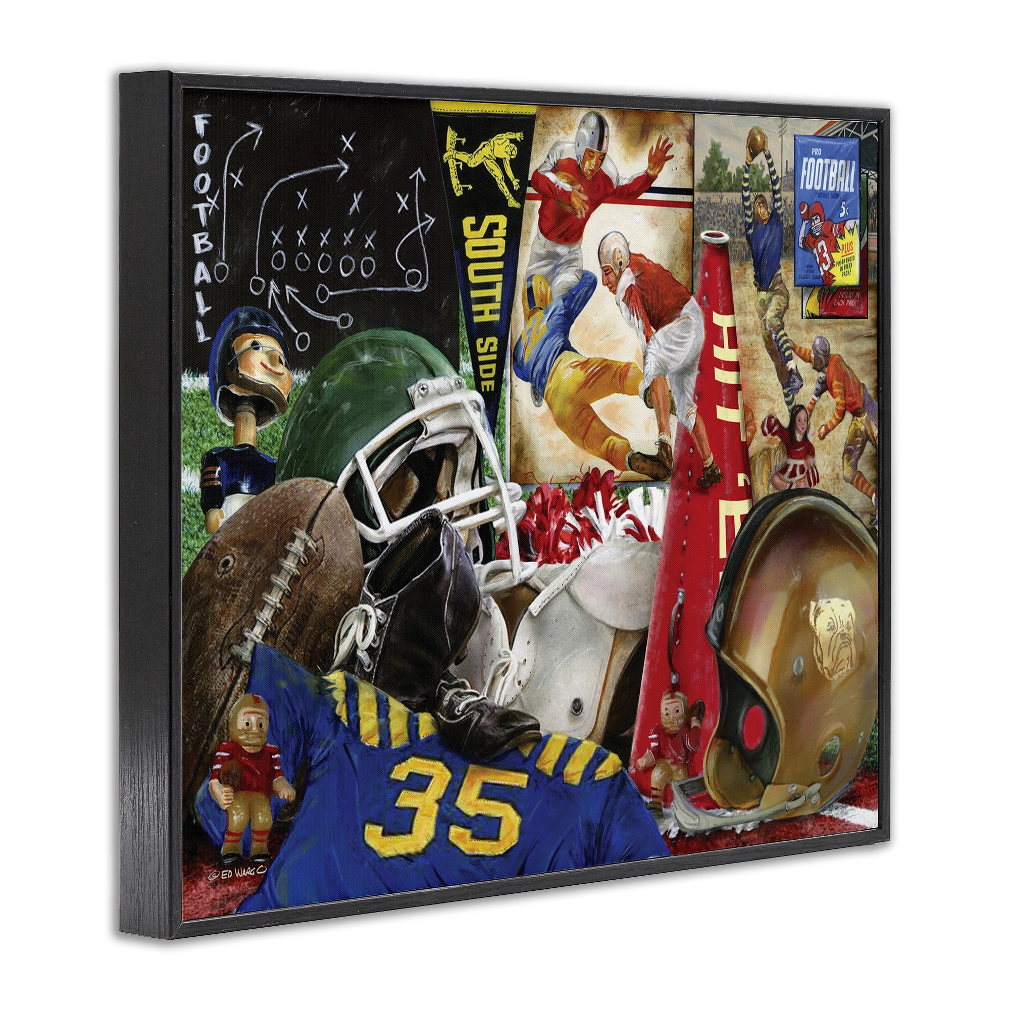 Stupell Industries Football Sports Collage Sports Painting Black Framed Art Print Wall Art, 14 x 11
