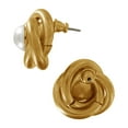 thumbnail image 4 of Faux Pearl Gold Tone Twisted Love Knot Button Pierced Earrings Ribbed Studs 7/8" Ladies Adult Female Women, 4 of 4