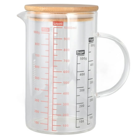 

Glass Measuring Cup with Lid Made of High Borosilicate Glass Measuring Cup Easy to Read V Shaped Nozzle Clear Scale Borosilicate Glass Coffee Cups [1000ml]