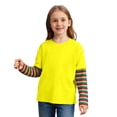 thumbnail image 2 of KKBOTIVE Striped Long Sleeve Shirt for Kids Girls, Fashion Carnival Tee Round Neck Color Block T Shirt Cozy Soft Child Everyday Sweatshirt, Yellow Size: 9-10 Years, 2 of 4