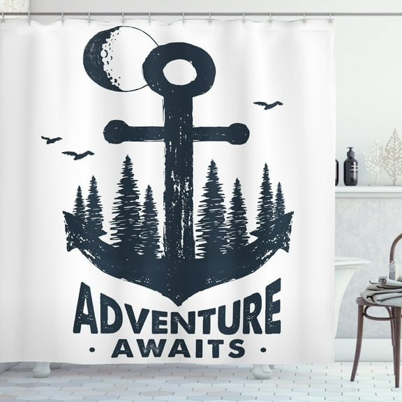 Ambesonne Adventure Shower Curtain, Anchor Hand Drawn Art, 69"Wx84"L, Indigo
