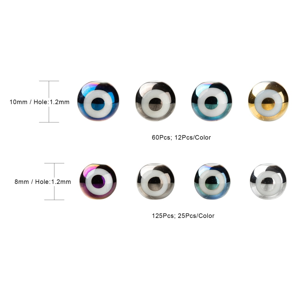 10 Colors Electroplate Glass Beads Round with Evil Eye Pattern Mixed Color 185pcs/box 1Box