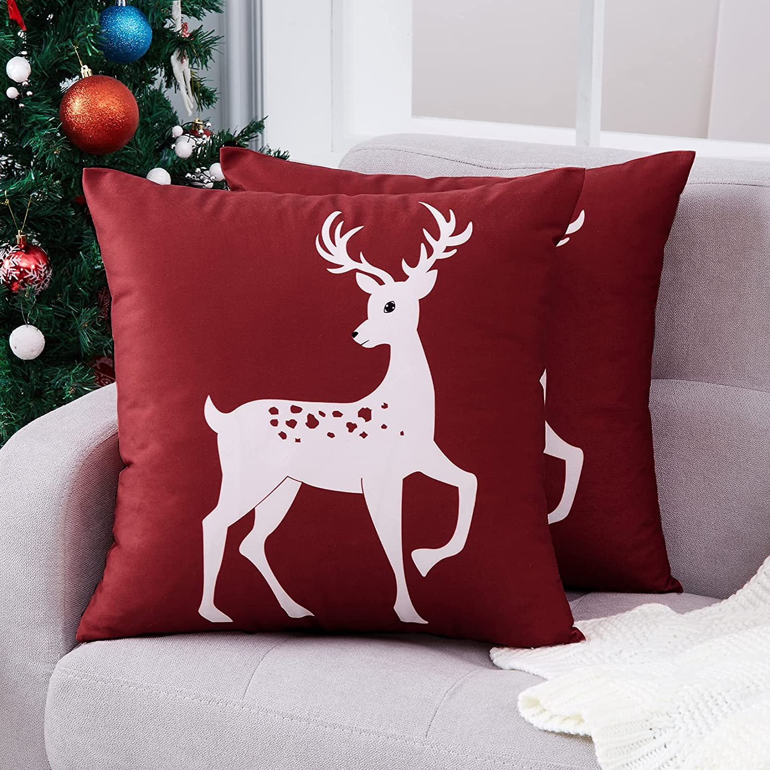 Christmas Pillow Covers 18x18 Set of 4 Merry Christmas Outdoor Pillow Cases  Let It Snow Deer Holiday Decorations Red Truck Xmas Throw Pillows