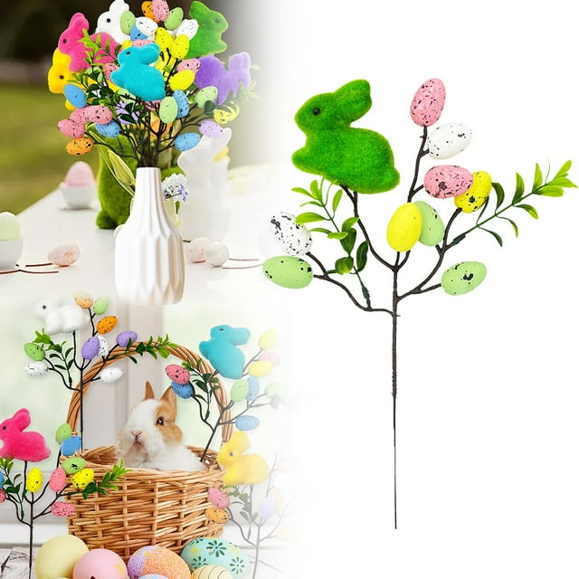 Cqxid Artificial flowers Under $5 Easter Egg Branches Bunny For Spring Decorations Artificial Easter Stems Twig Branches For Easter Table Centerpieces