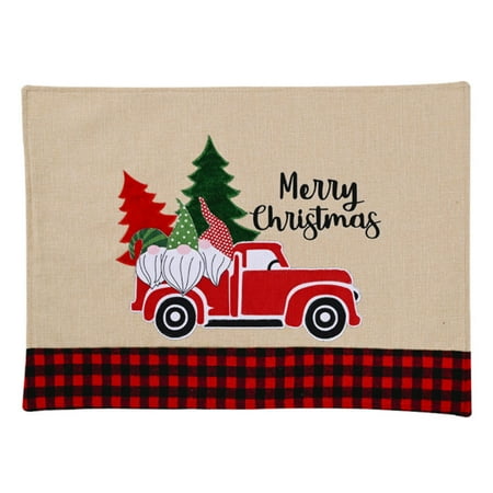 

TureClos Christmas Placemats Car Forest Old Man Pattern Cutlery Pad Dust-proof Protective Table Mat Home Camping Navidad Accessories
