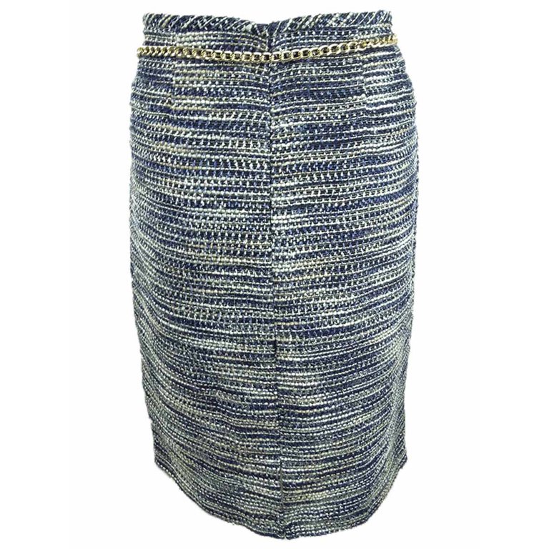 Tahari ASL Women's Petite Chain-Belt Pencil Skirt (8P, Blue