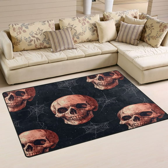 Brown Skulls Soft Polyester Area Rug 31''x20'', Non Slip, Memory Foam, Water Absorbent