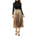 thumbnail image 3 of MODA NOVA Juniors Elastic Waist Metallic Shiny Accordion Pleated Midi Skirt, 3 of 7