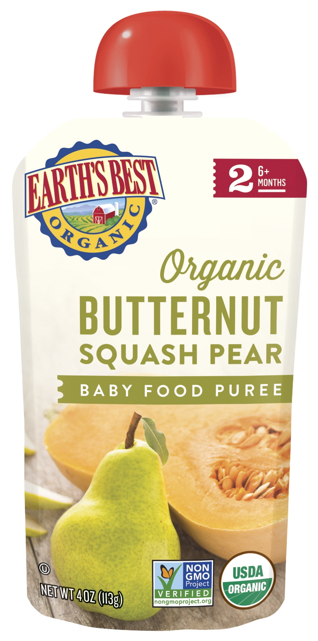 Earth's Best Organic Stage 2, Butternut Squash Pear Baby Food Puree, 4
