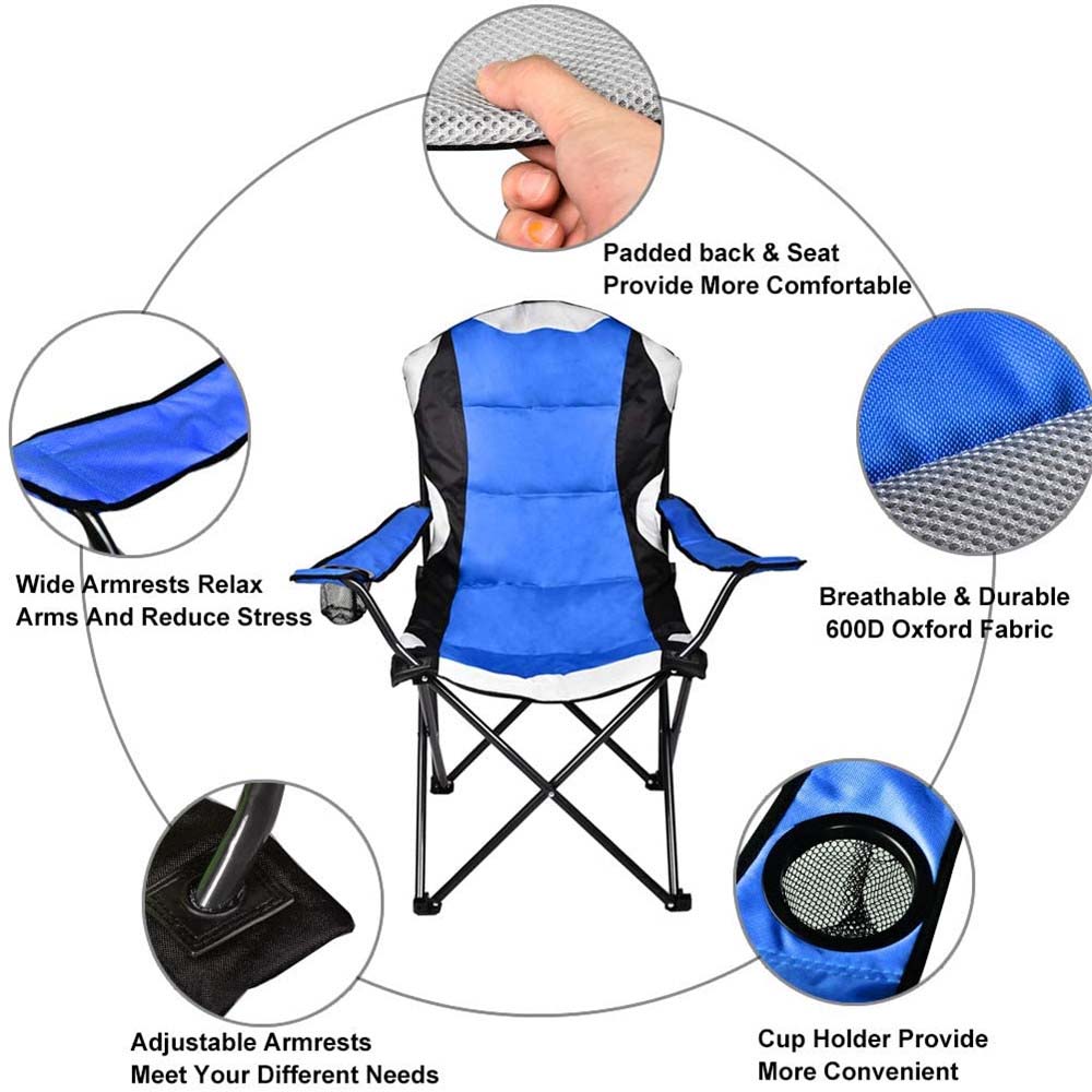 Portable Folding Camping Chair, Camping Chair with Arm Rest Cup Holder and Storage Bag, Folding Camping Chair, Strong Steel Frame, Heavy Duty Supports 350 lbs for Camp, Travel, Picnic, Hiking, T15 - image 4 of 7