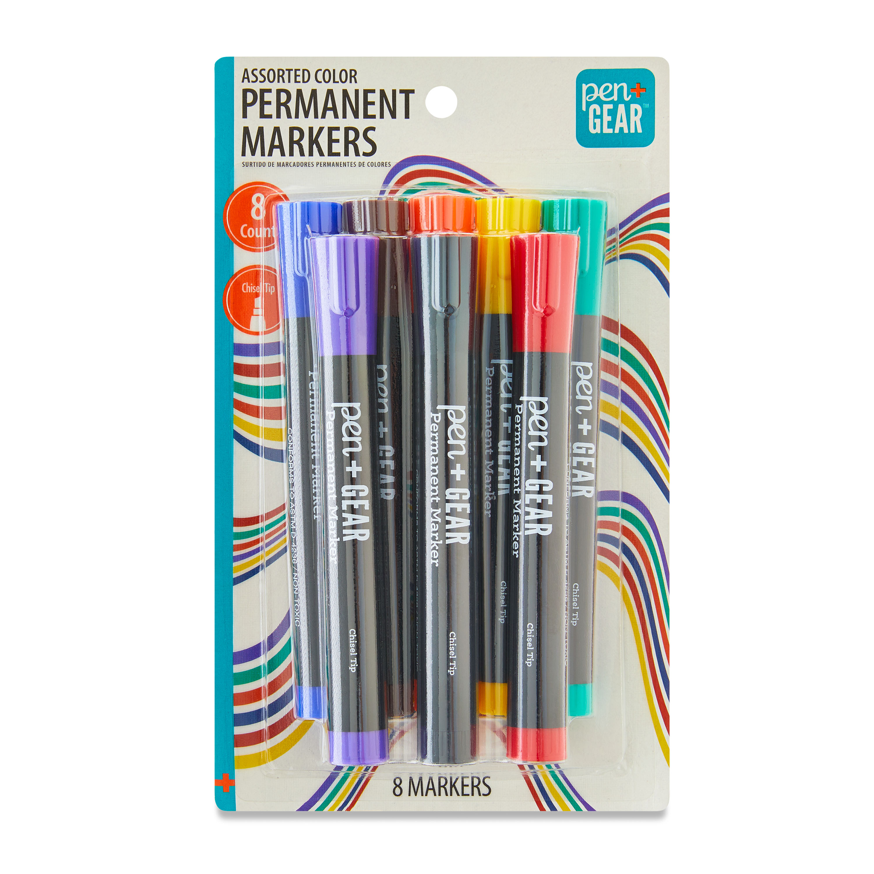 Marcadores permanentes Pen+Gear, punta biselada, colores surtidos, 8 piezas 7