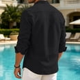 thumbnail image 5 of GrmtClth Men Casual Loose Fit Button Down Shirts, Stand Collar Pleated Front Soft Breathable Roll Up Sleeve Summer Beach Shirts Black S, 5 of 5