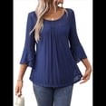 thumbnail image 2 of Blusa Elegante con Volantes para Mujer, 3/4, Cuello Redondo, Doble Capa, , Túnica. Azul Marino XXL, 2 of 9
