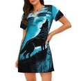 thumbnail image 1 of Easygdp Blue Full Moon Wolf Camisón de manga corta para mujer, informal, estampado, 1 of 6