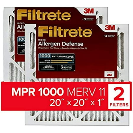 

Filtrete 20x20x1 AC Furnace Air Filter MPR 1000 Micro Allergen Defense 2-Pack (exact dimensions 19.719 x 19.719 x 0.84)