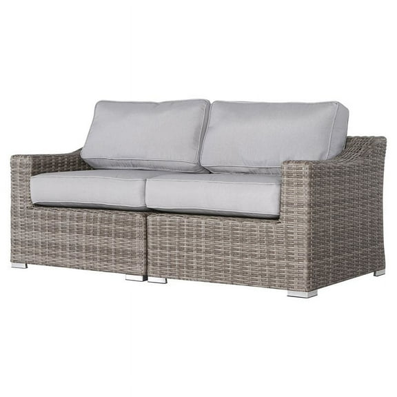 Living Source International Outdoor Wicker Loveseat with Cushion - Gray