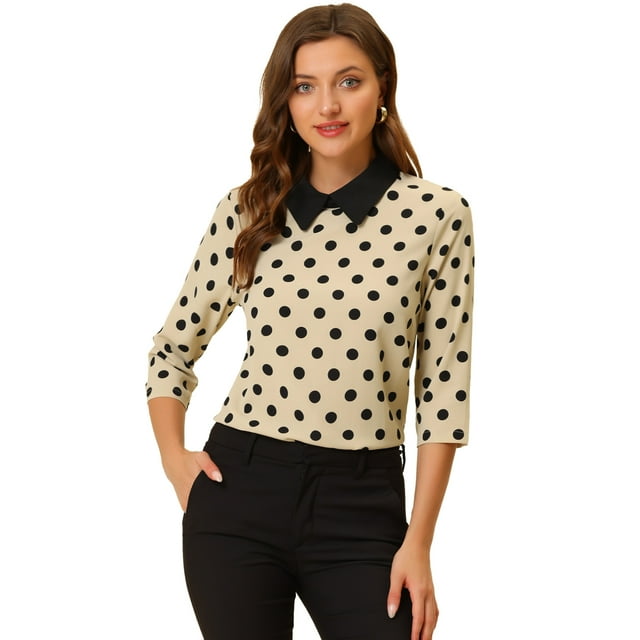 INSPIRE CHIC Haut pour Femmes à Manches 3/4 à Col Contrastant Abricot TG