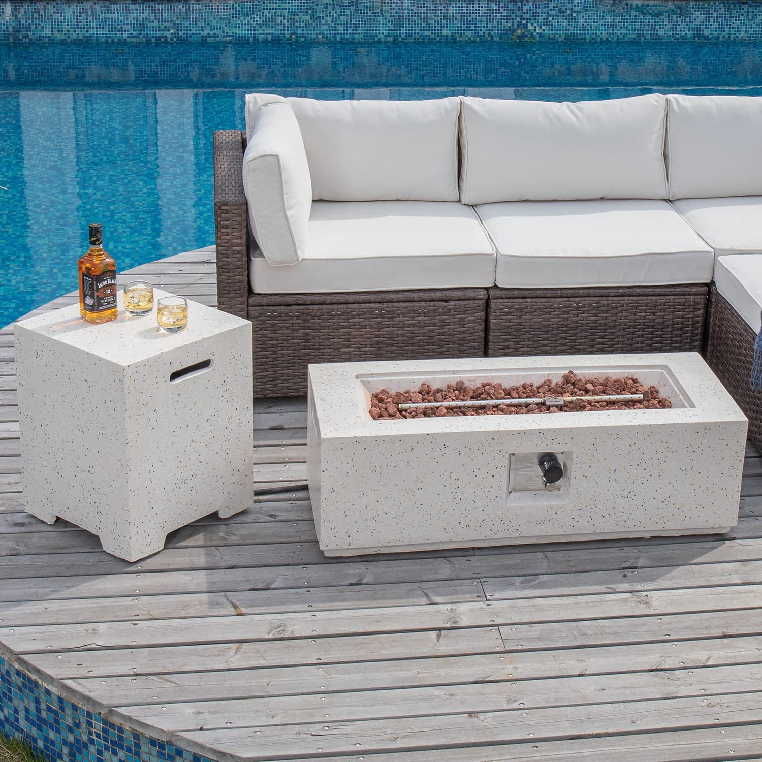 VENTOPYR 42" Rectangle Propane Fire Pit Table Set with 50,000 BTU with Waterproof Cover