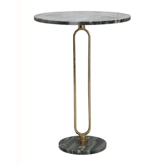 A&B Home Alexus Oval Steam Marble Table - 16"Dia. x 24"H - Black/Gold