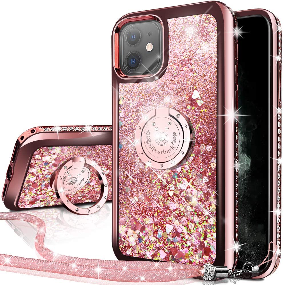 Silverback For Apple Iphone 11 Case With Ring Stand Moving Liquid Holographic Glitter Phone Case With Kickstand Bling Protective Case Rose Gold Walmart Com