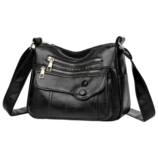 YOUSNH Sac à Bandoulière pour Femmes Mode Nouveau Motif Simple Couleur Unie Rétro Grande Capacité Pratique Sac Messager à Fermeture Éclair Noir