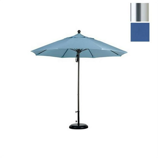 California Umbrella ALTO908002-F26 9 ft. Fiberglass Market Umbrella Pulley Open S Anodized-Olefin-Frost Blue