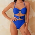 thumbnail image 3 of Ayolanni Cutout Girls Swimsuit Tummy Control Push-Up One-Piece Swimwear Cheeky Bikinis Backless Halter Solid Bathing Suit Blue L, 3 of 6