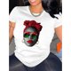 thumbnail image 1 of Camiseta elegante con estampado abstracto de retrato para mujer. Cuello redondo informal, manga corta, algodón elástico, lavable a máquina. Perfecta para verano, moda diaria y uso informal., 1 of 5