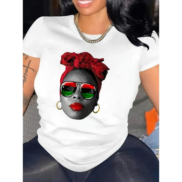 Playera Deportiva Manga Corta Mujer Dry-FitChic Abstract Portrait Print Women's T-Shirt - Casual Crew Neck, Short Sleeve, Stretchy Polyester Blend, Machine Washable - Perfect for Summer & Everyday F