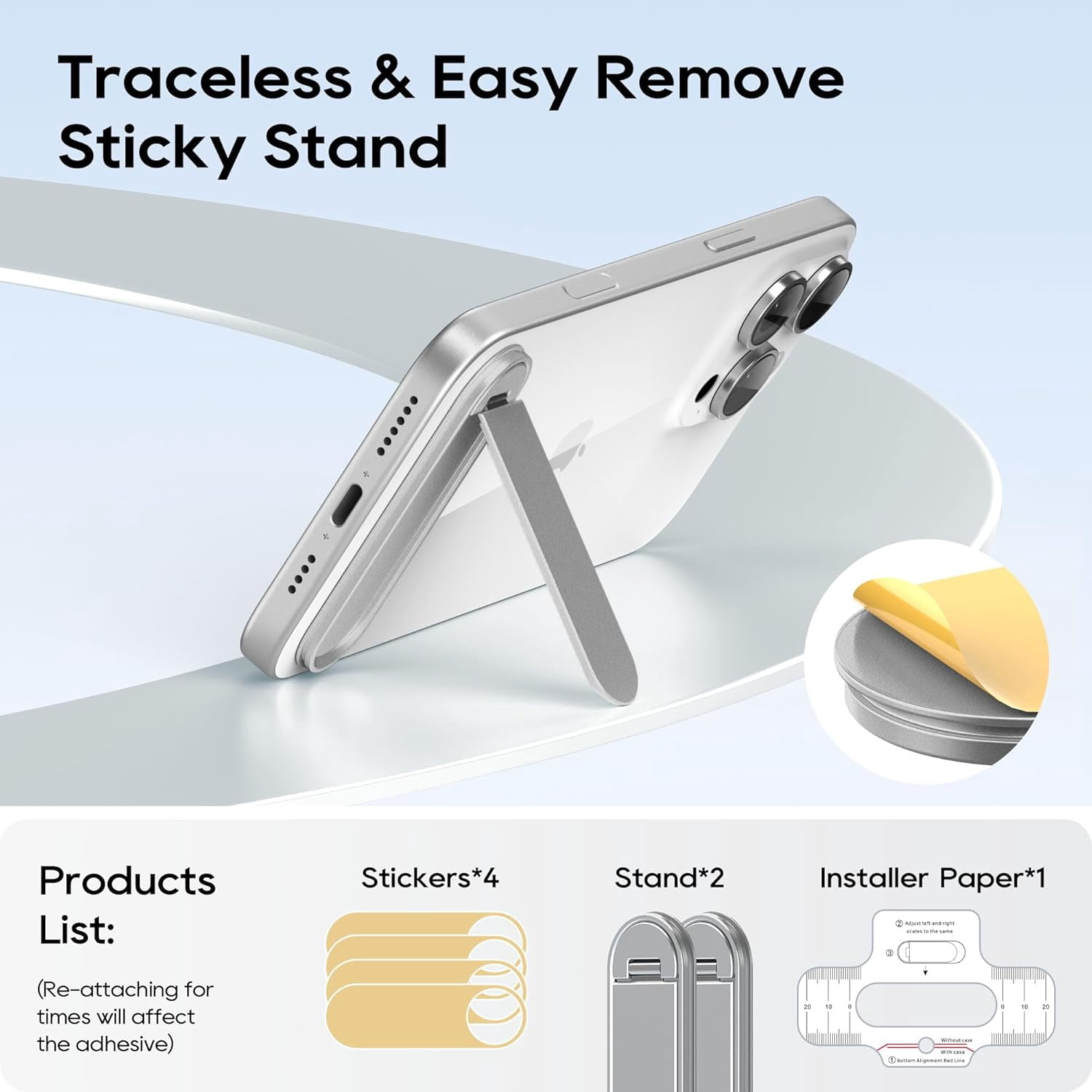 NEOYFC fo 2 Pack Phone Kickstand, Horizontal and 2 Angle Adjustable Vertical Phone Stand, Folding Phone Holder Stand Compatible with iPhone, and All Cellphones (Silver & Silver)