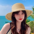thumbnail image 5 of Sombrero de circunferencia de 55-58 cm, sombrero femenino de verano para exteriores, playa, aleros grandes, protector solar, parasol, sombrero de paja con lazo plegable, 5 of 5