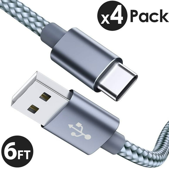 4x 6FT USB Type C Cable Fast Charging Cable USB-C Type-C 3.1 Data Sync Charger Cable Cord For Samsung Galaxy S10 S9 S9  Galaxy S8 S8 Plus Nexus 5X 6P OnePlus 2 3 LG G5 G6 V20 HTC M10 Google Pixel XL
