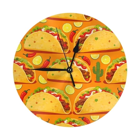 9.84in Round Wall Clock Frameless No Glass Silent Non-Ticking Pvc Board Stand For Tabletop Or Wall Kitchen Living Room Office Bedroom Mexico'S Cinco De Mayo Taco (1)