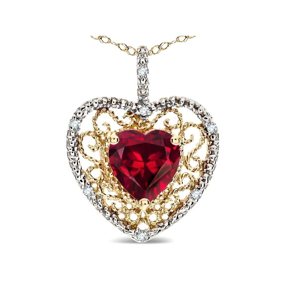 Star K� Heart Shape 8mm Created Ruby filigree Heart Pendant Necklace 14k Yellow Gold