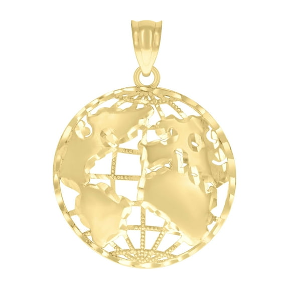 10kt Real Yellow Gold Mens World Map Charm Pendant