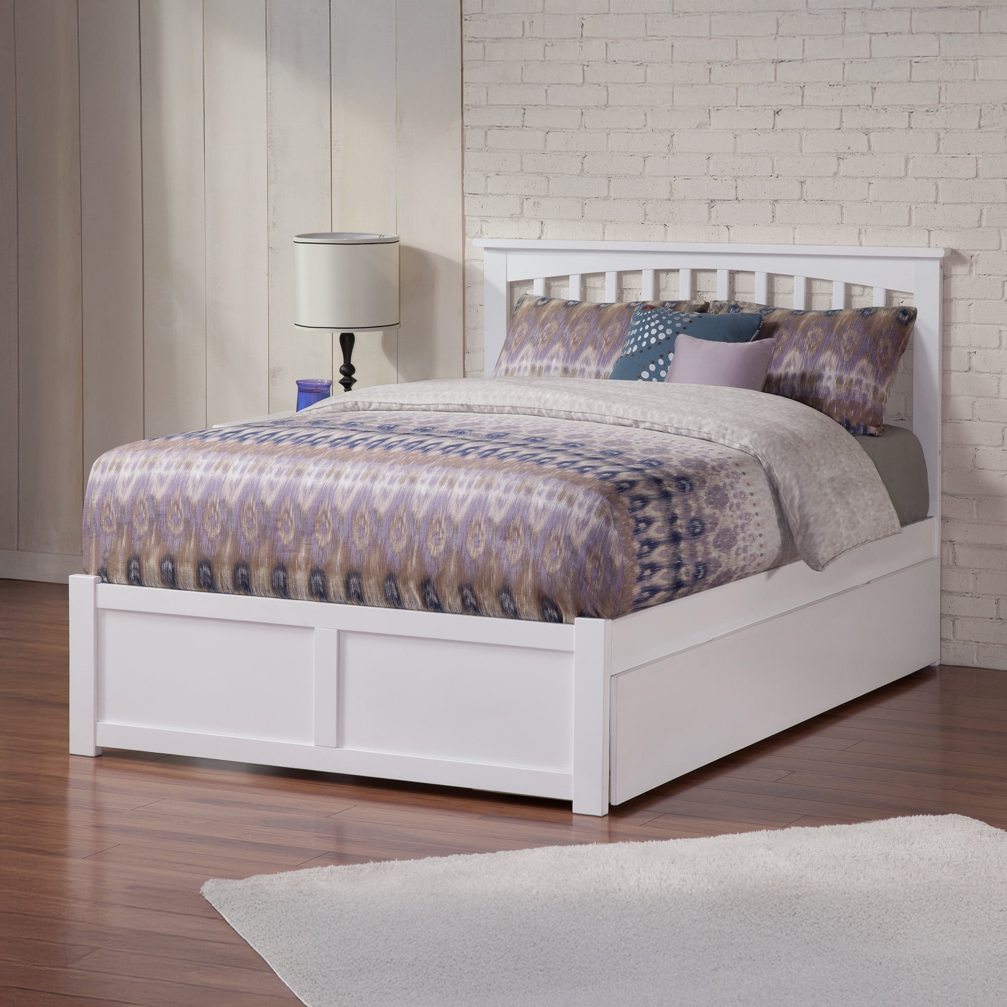 AFI Mission King Wood Platform Bed with Footboard and Twin XL Trundle, White