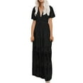 thumbnail image 2 of Idoravan Summer Dresses for Women Clearance Women's Bohemian Summer V-neck Lace Solid Color Soft Comfortable Long Dress, 2 of 8