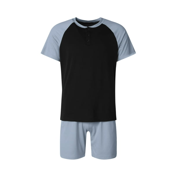 Kmbangi Men s Summer Pajamas Sets Contrast Color Short Sleepwear Top Bottom Loungewear Home Clothes Other