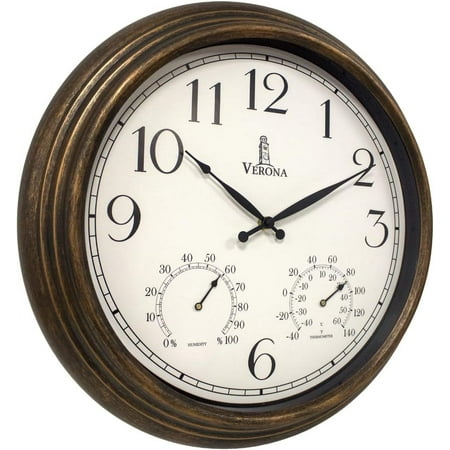 Outdoor Clock for Patio Large Waterproof with Thermometer - 18 inch Indoor Outdoor Wall Clock with Temperature and Humidity Combo - Weatherproof, Accurate & Easy to Read for Pool, Garden & Home Decor