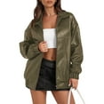 thumbnail image 3 of Women Leather Jacket Oversized Faux Casual Zip Up Motorcycle Jackect, 3 of 4