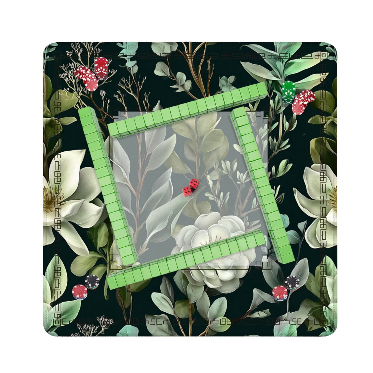 Mahjong Mat 31.5" x 31.5" Seamless eucalyptus magnolia fern leaves succulents Non-Slip Noise Reduction American Mahjong Tiles Table Cover for Dominoes Poker Card Board Games Gift