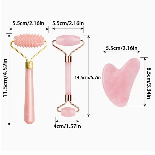 3pcs Heart-Shaped Rose Golden Roller Set - Facial Massager & Body Gua Sha Tool for All Seasons