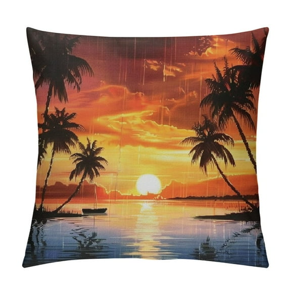 Shiartex Summer Tropical Pillow Covers Brown Palm Trees Decorative Throw Pillows Hawaiian Banana Leaves Square Cushion Case for Sofa Bed Couch Indoor Outdoor Home Decor 12x12in