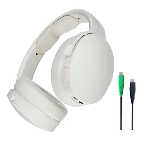 Skullcandy Hesh Evo Auriculares Inalámbricos Bluetooth con Cable de Carga, Aislamiento de Ruido, Hasta 36 Horas de Batería, Diseño Ligero y Plegable, Micrófono para iPhone Android - Hueso
