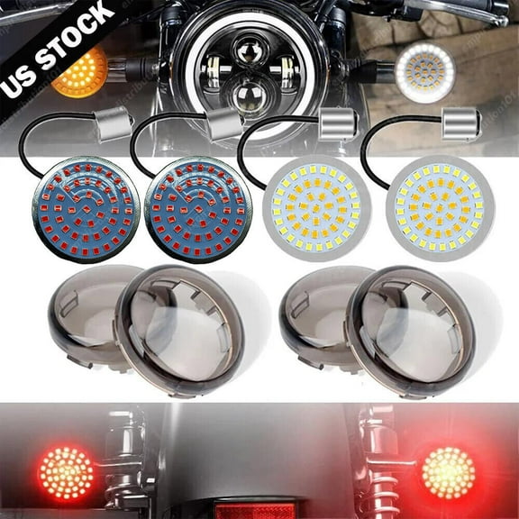 1157 Front 1156 Rear LED Bullet Turn Signal Lights Smoke Lens Fit for Harley