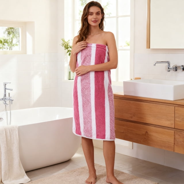 Toalla De Baño De Felpa Con Diseño De Rayas Anchas, Altamente Absorbente Y Bordes Reforzados Para Un Secado Perfecto Después De La Ducha, Color Rojo