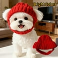 thumbnail image 4 of Red Knitted Dog Hat with Ear Holes, Winter Warm Woolen Puppy Beanie Cap, Cute Pet Headwear with Chin Strap for Small Dogs Cats, Soft Cold Weather Windproof Outdoor Walking Apparel Accessory, 4 of 7